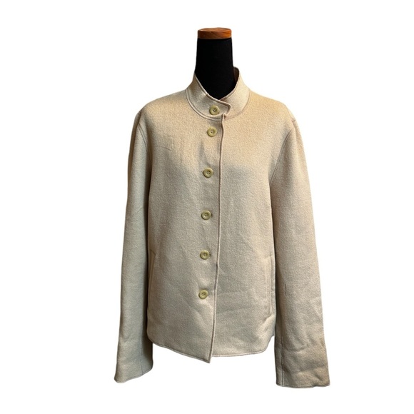 VINTAGE WOOL SIGRID OLSEN Women's Mock Turtleneck Jacket Tan Button Pockets SZ L - Picture 7 of 17